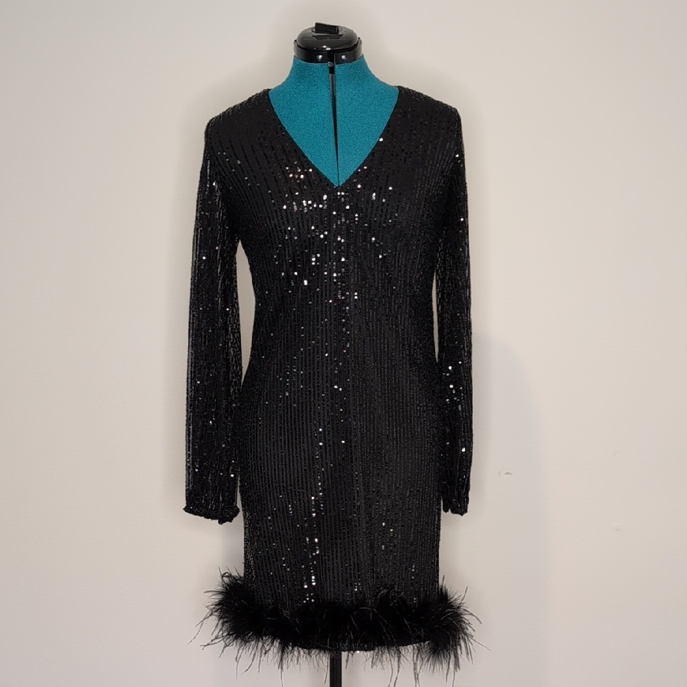 Glamorous Black Sequin Long Sleeve Dress
